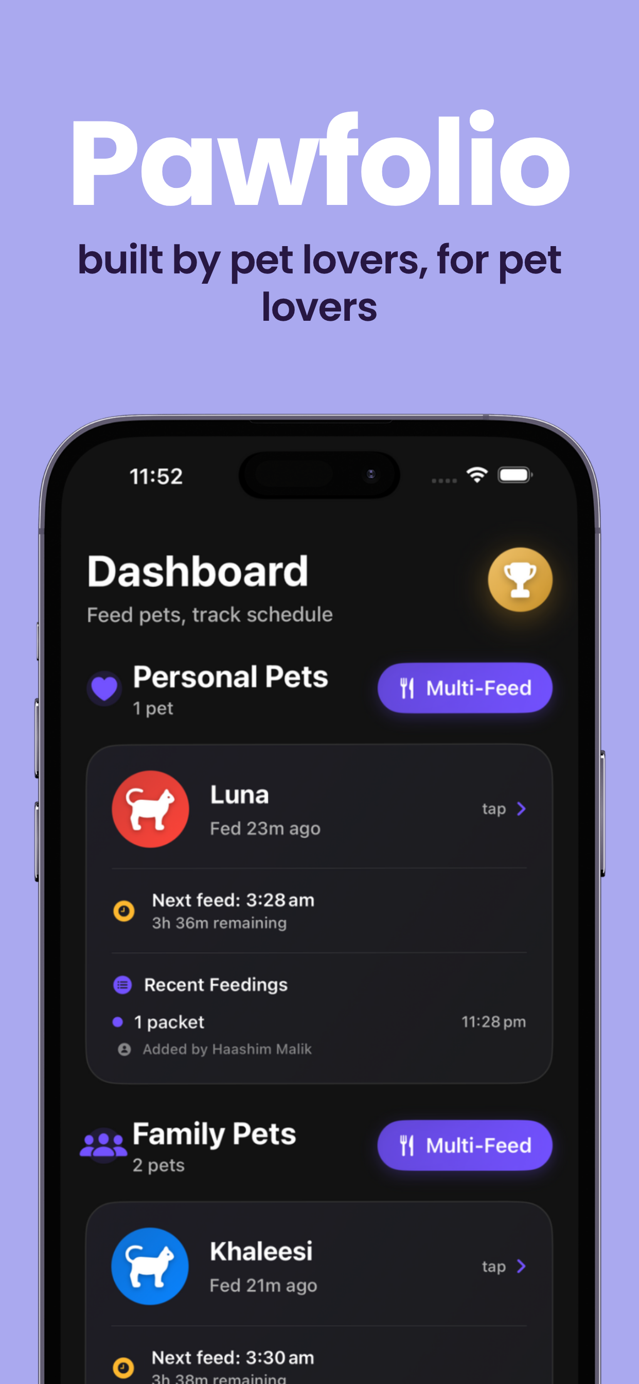 Pawfolio App Dashboard